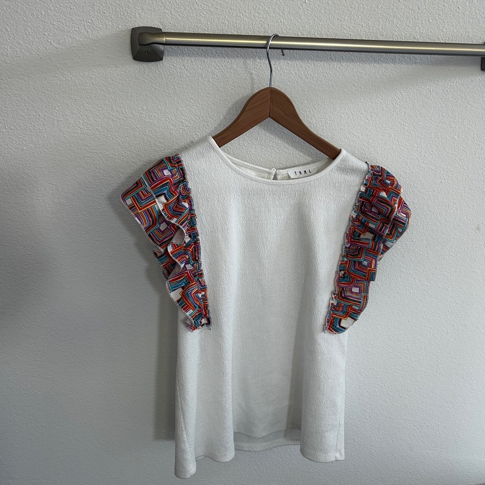 THML (Anthropologie) Flutter Sleeve Top in White